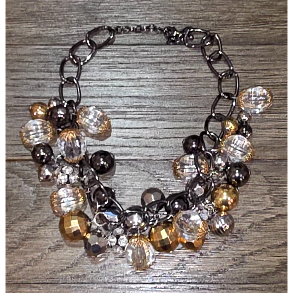 Joan Rivers 19" Chunky Bubble Necklace Crystal Gray Gold Choker Bib Cluster - Picture 2 of 4